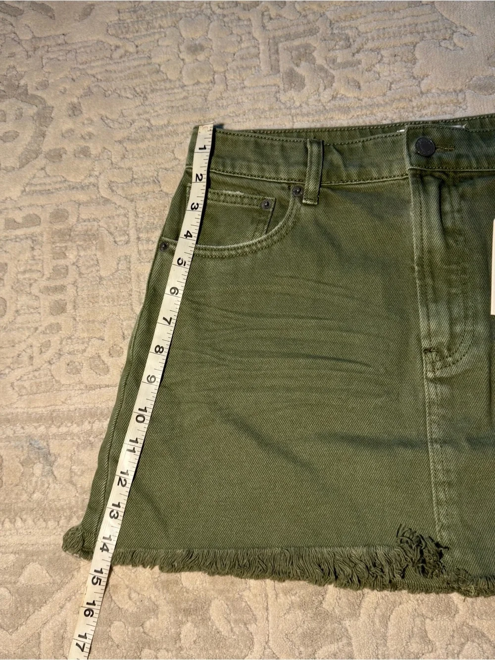 NWT By Together olive green denim mini skirt with frayed hem🫧